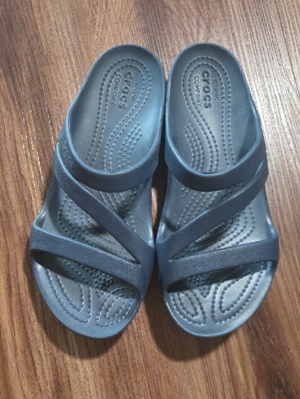 CROCS Navy Slip-On Crossover Strap Sandals - Picture 2 of 5